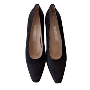 Perry Ellis Black Suede Leather Shoes Upper Almond Toe Pump Heel - Size 8.5AA